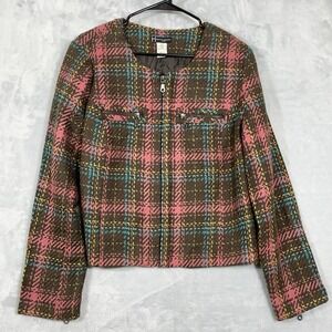 Boston Design Womens 14 Brown Multicolor‎ Zip Front Tweed Blazer Jacket Career